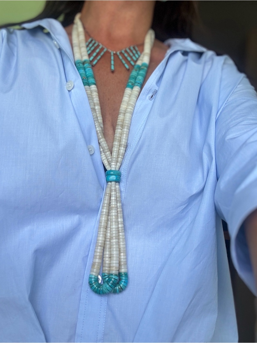Vintage/Estate Turquoise & Cream Multi-Strand Beaded Necklace - Women Jewelry